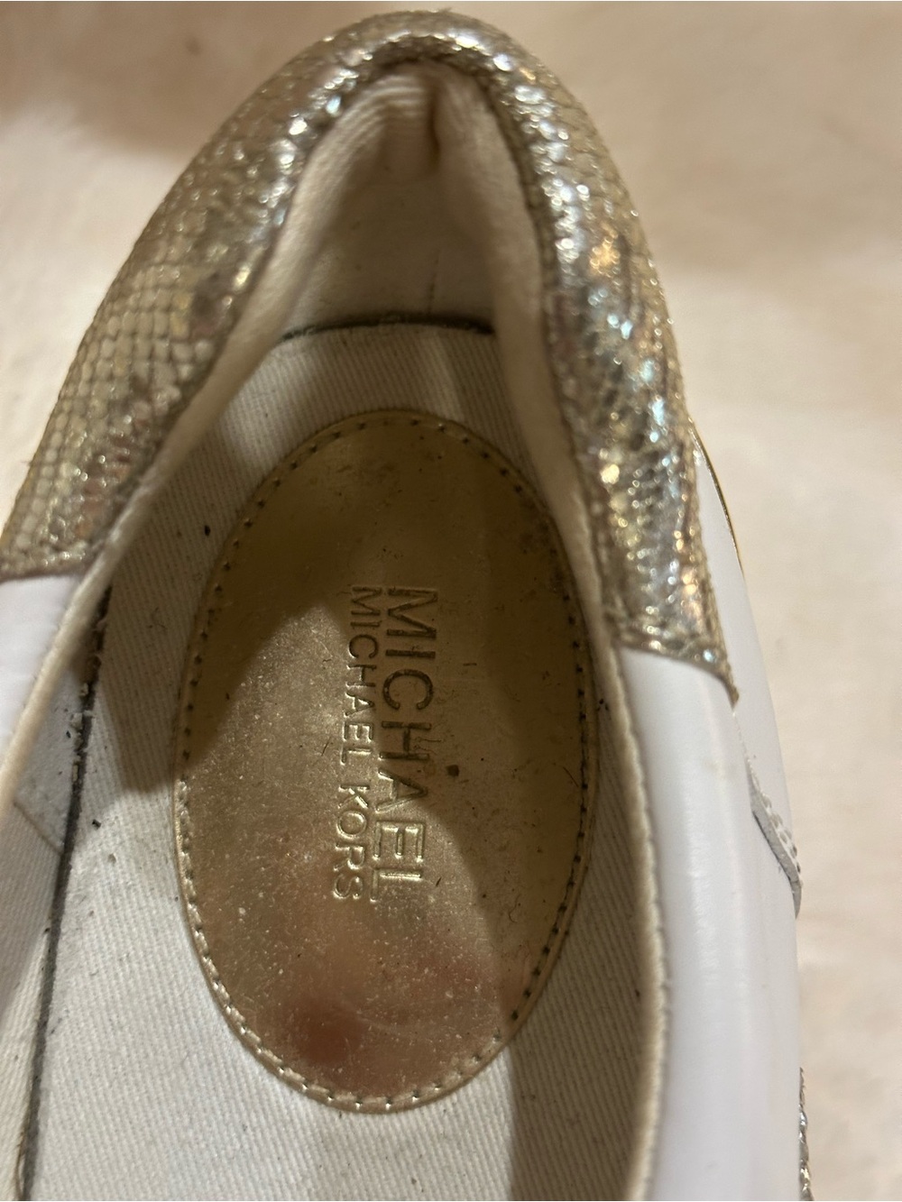 Michael Kors White and Gold Women's Sparkle Lace-Up Sneakers - Picture 7 of 10